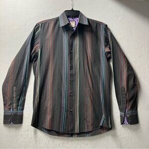 J. Garcia Button Shirt Mens Size Small Striped Long Sleeve Flip Cuff Shirt